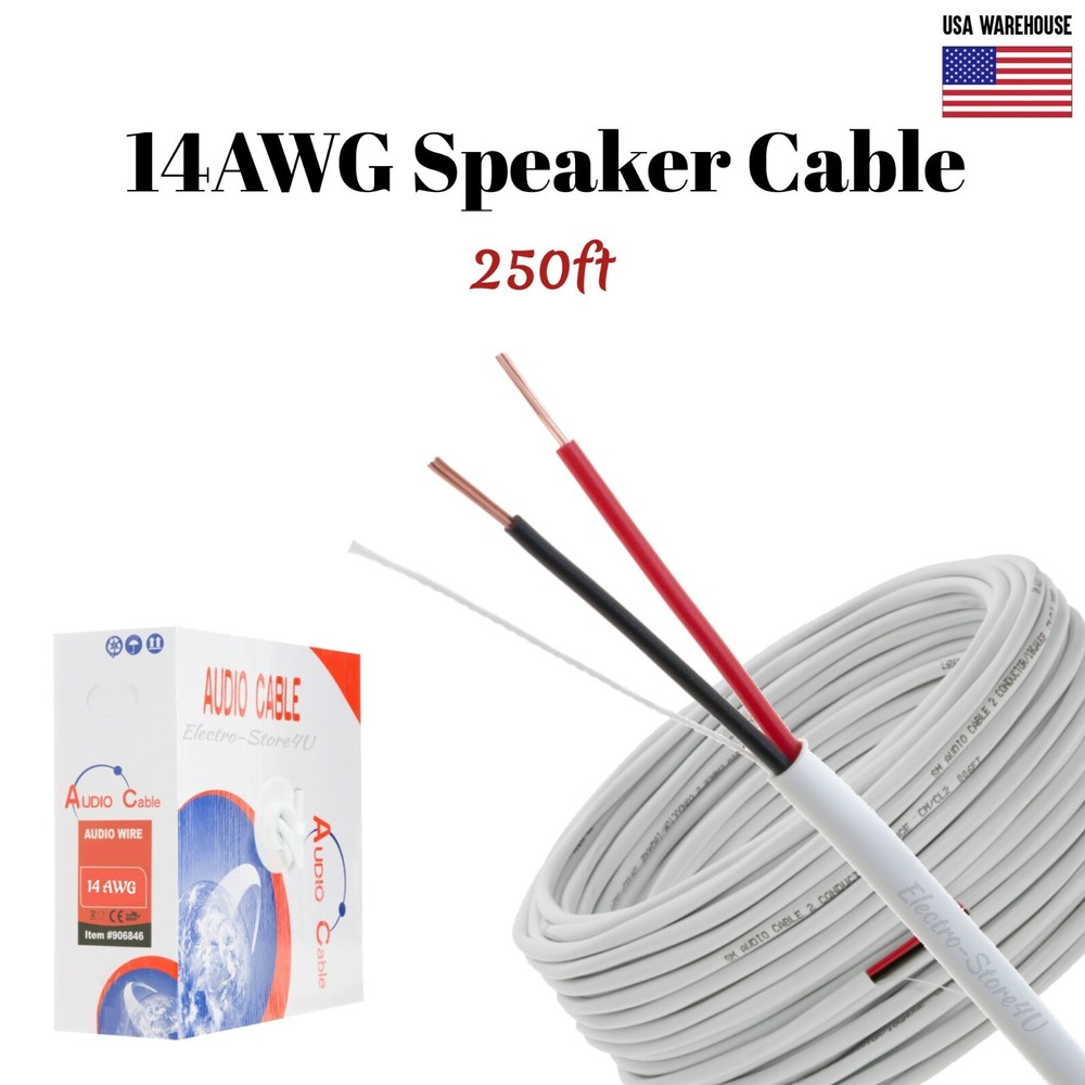 14AWG Speaker Cable 250ft CL2 In Wall 14/2 Gauge 2 Conductor Bulk Audio Wire New