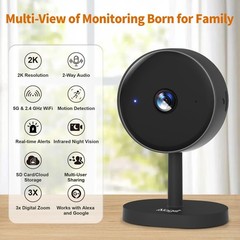5G Indoor Camera for Home Security, 2K Security Camera, Small, Black
