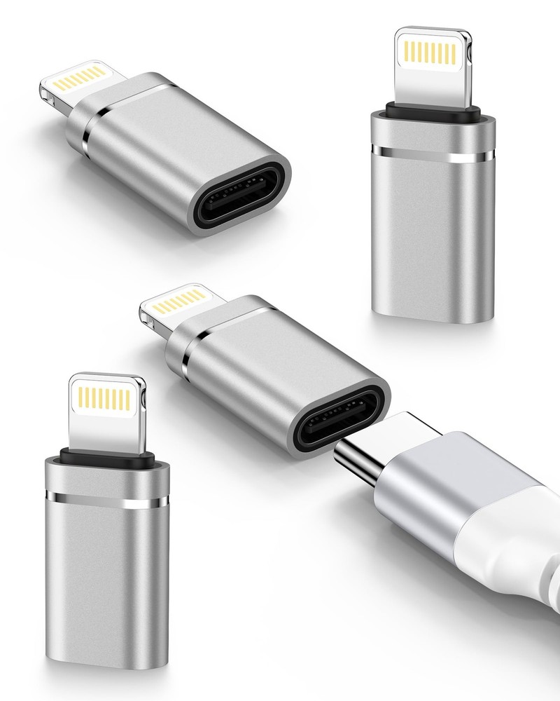 USB C to Lightning Adapter 4Pack, Type-C Female iPhone Male Small, Sliver