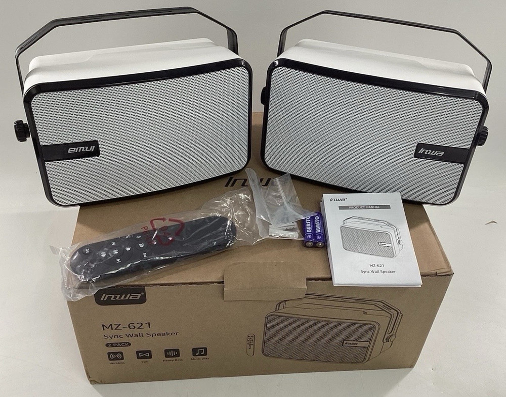 Inwa MZ-621 2-Pack Wireless Portable Speakers w/ Remote, White/Black 40W