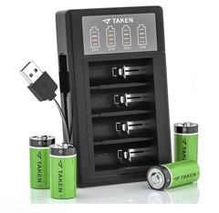 Taken CR123A Rechargeable Batteries 4 Pack, 3.7V Lithium Battery and LED Charger