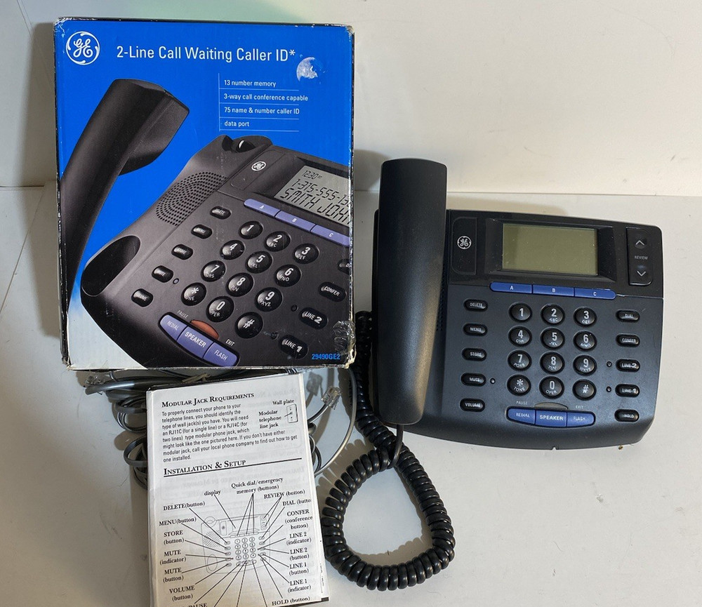 GE 2 Line Call Waiting Buisness Phone Black Desk Caller ID 29490GE2 Telephone