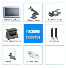 Wireless 5″ Monitor Solar Magnetic Backup Camer For Truck Car Trailer RV 1080P