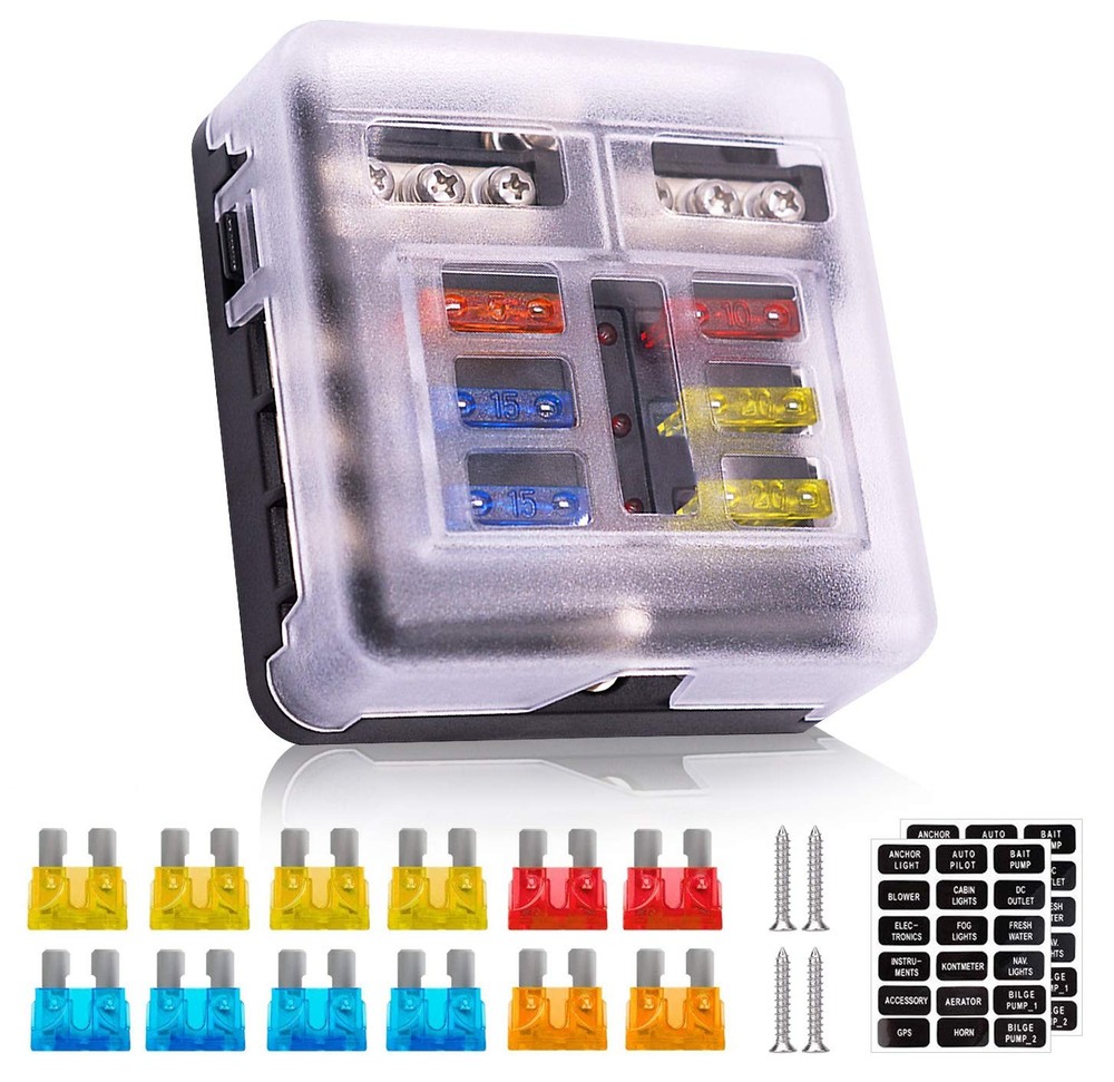 12V Fuse Box 6 Way 12 Volt Fuse Block ATO/ATC with LED Indicator Light