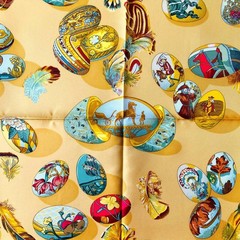 Hermes Silk Scarf Couvee d’Herme Beige Brown Multi Color 90cm x 90cm Brand