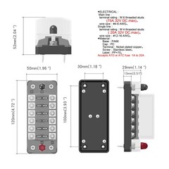 Car Power Distribution 12-24V Blade Fuse Holder Box Block Panel Board 6 WAY bar
