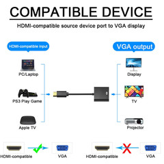 1080P HDMI Male to VGA Female Video Cable Converter Adapter For PC Monitor