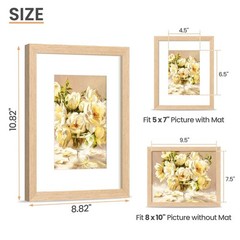 8×10 Picture Frame, Natural Solid Wooden 8×10, Matted to 5 x 7 – 3 Pack