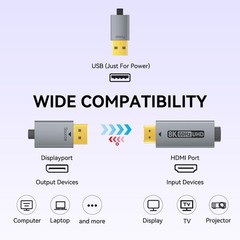 DisplayPort 1.4 to HDMI 2.1 6 feet Cable 8K@60Hz 4K@240Hz/165Hz/144Hz/120Hz, …