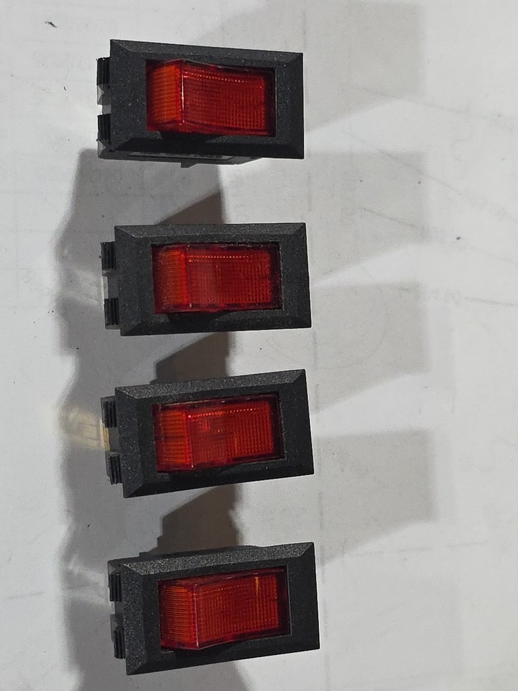 Lot of FOUR(4) LECI RS606 1E4 Rocker Switch 3Pins 16A 12VDC Red LED NEW