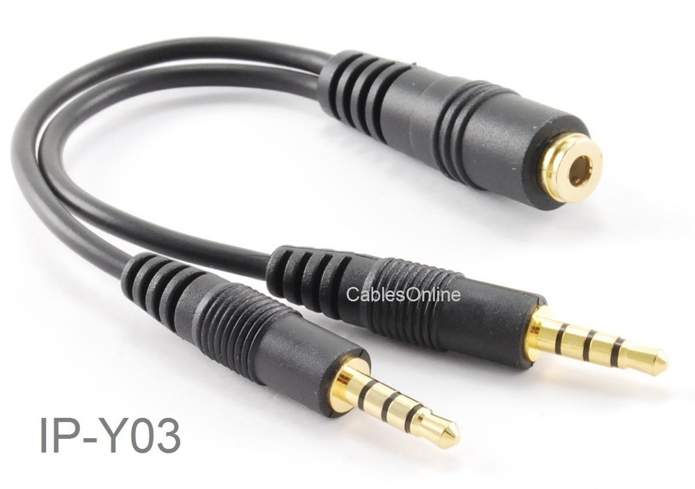 CablesOnline 3.5mm TRRS Female to 2x TRRS Male Stereo 4-Pole Splitter Cable