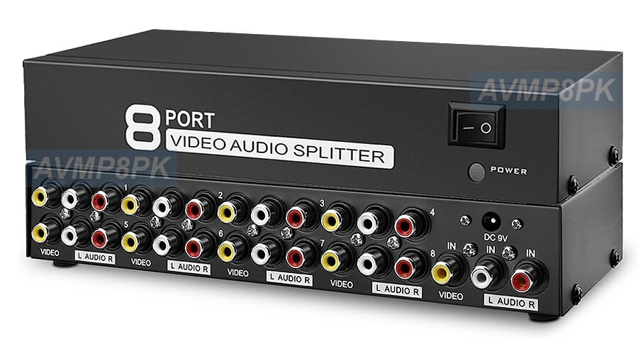 1 In 8 Out RCA AV Splitter 1 Input 8 Outputs Analog Video Stereo Audio Splitter