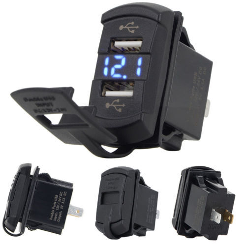 12V-24V PD + QC3.0 Dual USB Car Fast Charger Power Socket Outlet LED Voltmeter