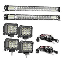 LED Light Bar Kits for Tractor, 2X 32” 300W Slim Spot White 32inch 2pc+72W 4pc