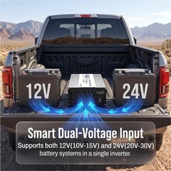 1500W Dual Voltage Inverter, 12V/24V Auto-Detect DC to 110V/120V AC Modified