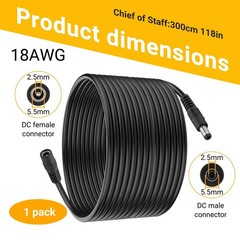 10 FT 18AWG DC Power Extension Cable 5.5×2.5mm Male To Female Plug Cord