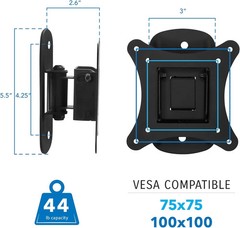 Mount-It! Small TV Monitor Wall Mount Swivel and Tilt VESA Wall (weight 44 Ibs)