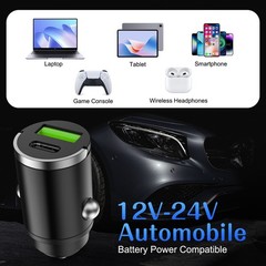100W Car Charger Fast Charger 2-in1 USB C Cigarette Lighter Adapter Pull Ring