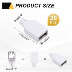 20 PCS White USB 2.0 Type A Female Plug 4 Pin Solder Terminal Connector 3mm