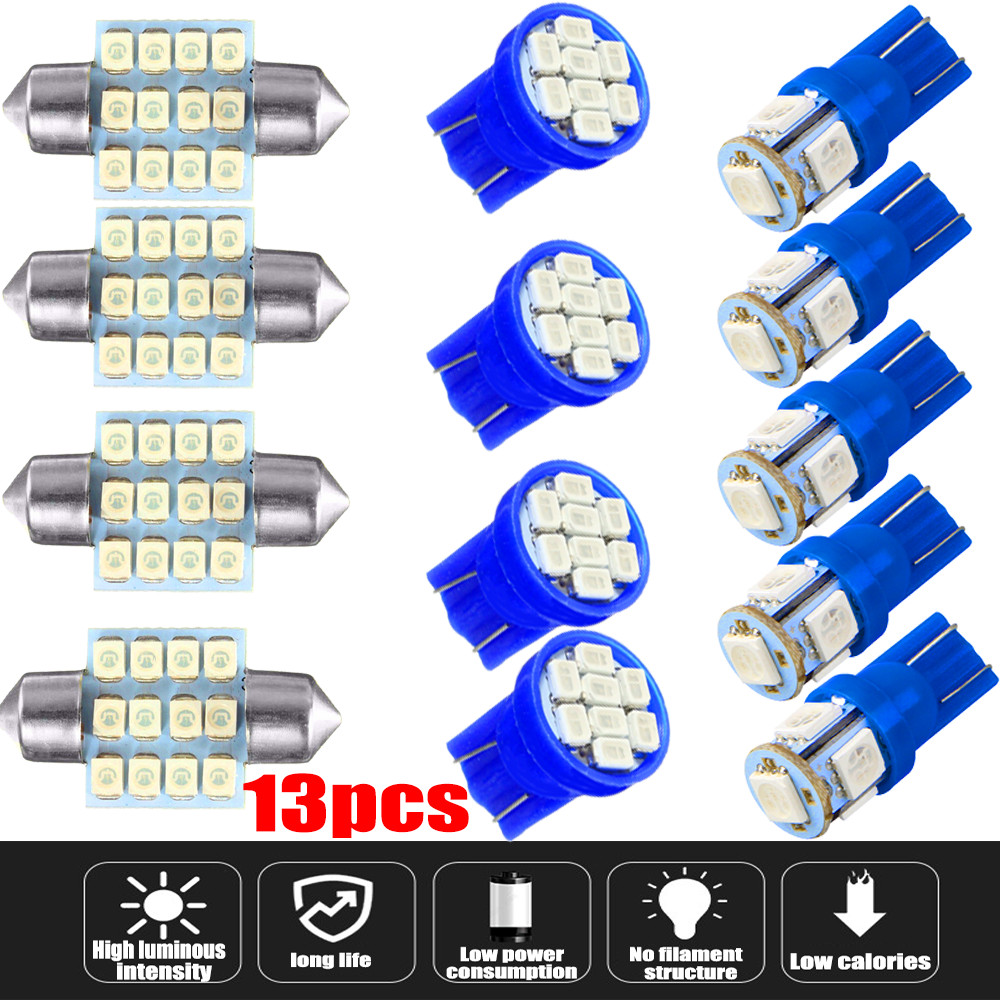 13x Blue LED T10 & 31mm Festoon Bulbs Packge Kit for Interior Map & Dome Lights