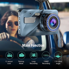 Touch Screen Dash Cam 4″ 1080P Dual Lens Car DVR Recorder Front And Rear Camera
