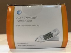 AT&T Trimline Corded Telephone White Lighted Keypad Redial Memory Wall NIB