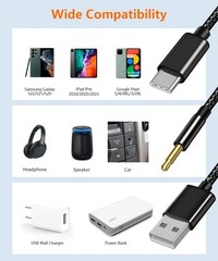 USB C to 3.5mm Aux Audio Cable with Charging, 2 in 1 USB C to 3.5mm Car Stere…