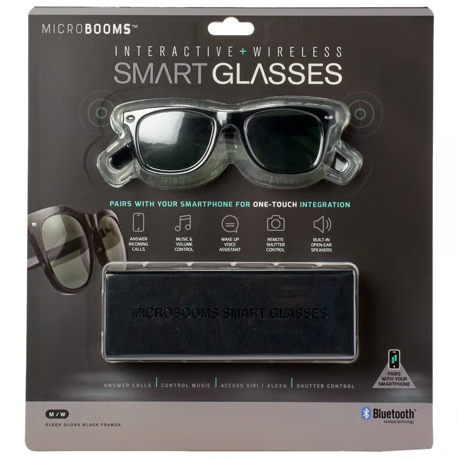 NEW – MicroBooms Interactive Wireless Smart Glasses Black Sunglasses