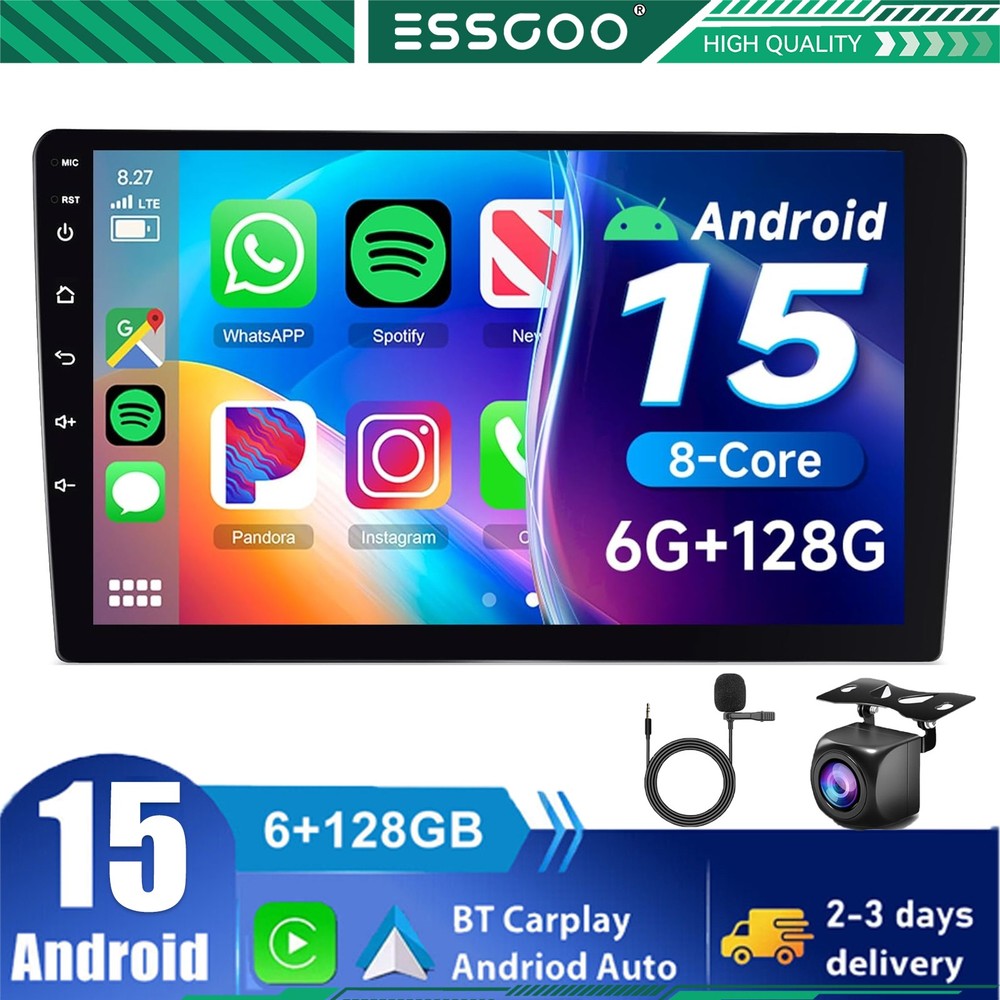 6G+128GB 8-Core Android 15 10.1″ Car Stereo Radio 2 Din GPS Navi WiFi FM Camera