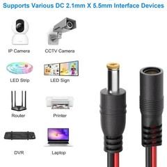 (Real 18AWG) 1 Pairs 12V 5A DC Power Pigtail Barrel Plug Connector Male + Female