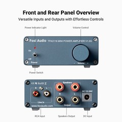 Fosi Audio V1.0G Mini Stereo Amplifier 2 Channel Class D TPA3116 50W x2 Amp