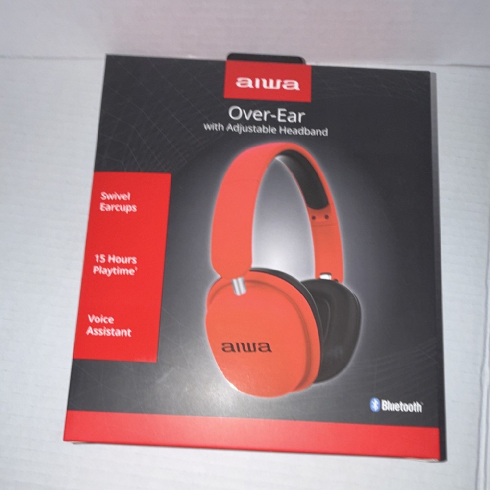 Aiwa AI5009-RED Wireless Bluetooth Over-Ear Headphones Adjustable Headband Red