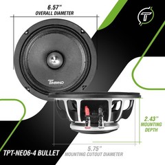(2) 6.5″ MIDRANGE TIMPANO 600W TPT-NEO6-4 BULLET 4OHM NEODYMIUM CAR SPEAKER PAIR