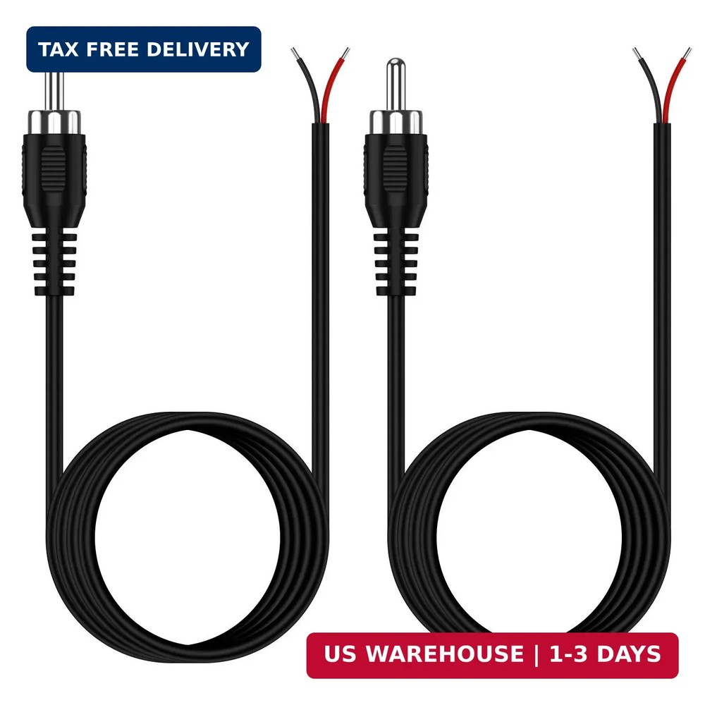RCA to Bare Wire Cable, (2 Pack 20AWG 6.6 ft) Replacement RCA Male Plug Jack Con