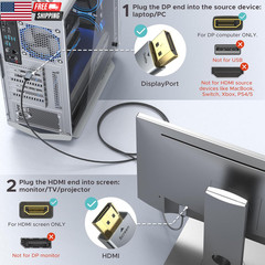 4K Displayport to HDMI Cable [UHD, Metal Case, Nylon Cable] 6FT Unidirectional D