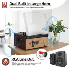 Record Player 10 in 1 3 Speed Bluetooth in/out Turntable CD Cassette Player AM/