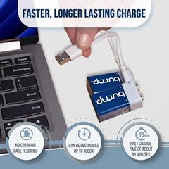 Bump 2 Pack 9 Volt Lithium Ion Rechargeable Batteries 650mAh USB-C Type Cable