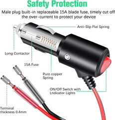 12-24V Fused LED Car Cigarette Lighter Plug Socket Cable Adapter w/ Switch LOT