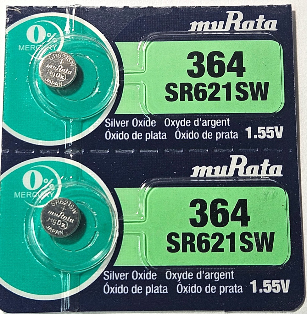 2 PACK MURATA 364 SR621SW SILVER OXIDE LR621 (GOOD EXPIRE 10/32) FREE SHIPPING