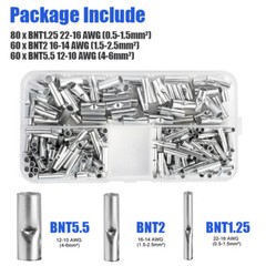 200x Copper Bare Wire Splice Terminals Ferrule Butt Crimp Connectors 22-10 AWG