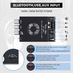 Audio Amplifier Board, ZK-1602T Bluetooth 5.0 Power Amp for Home Speakers 2.0…