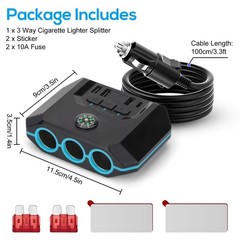 7-in-1 Car Cigarette Lighter Socket 3-USB Charger Splitter Outlet Power Adapter