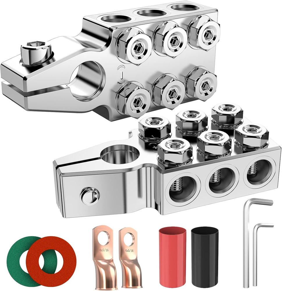 Battery Terminal Connectors 12 Way Top Post Clamps Positive Negative 8Awg 4 0Awg