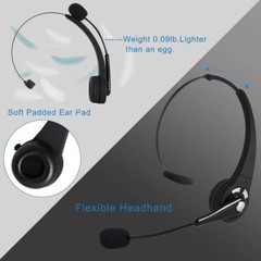 Wireless Bluetooth Headset Noise Cancelling Over the Head Boom w/Mic For Trucker
