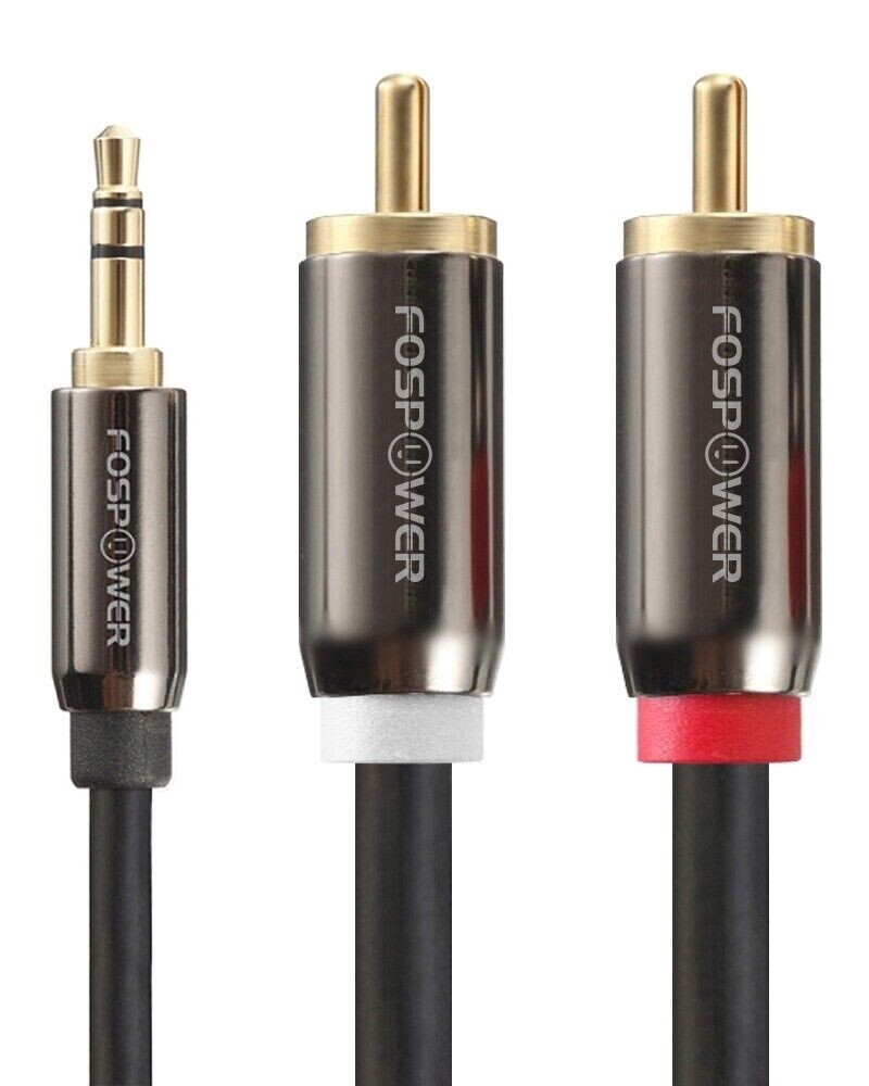 FosPower 25FT 24k Gold Plated 3.5mm AUX Stereo M/M 2 RCA Male Audio Cable Y Cord