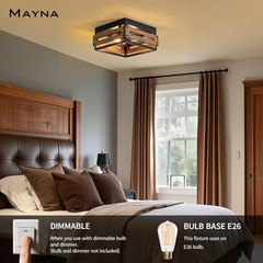 MAYNA Farmhouse Ceiling Light, 2-Light Rustic Flush Mount Light Brown