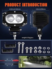 2pcs 4″Inch LED Work Lights Bar Flood Driving Fog Pods OffRoad ATV UTV SUV Truck