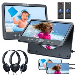 2×10.5″ Portable Dual DVD Player Car Headrest 1080P Video Battery USB SD Headset