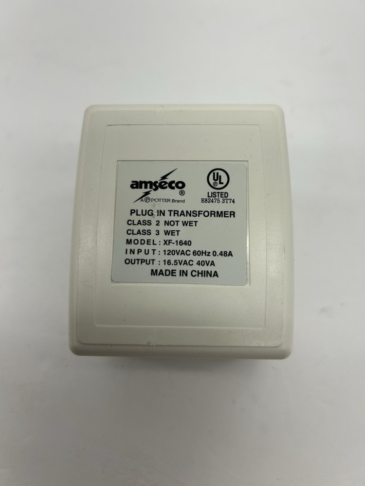 Amseco XT-1640 120V In, Plug in Class 2 Transformer 16.5vac 40va 47w .48A