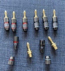 4 PAIRS 24K GOLD PLATED SCREW LOCK BANANA PLUG AUDIO SOLDERLESS 8 TOTAL